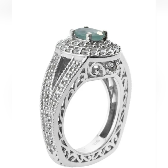 Grandidierite & Cambodian White Zircon Ring in Platinum/ Sterling Silver! Sz 5! - Picture 2 of 5